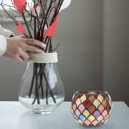 Red Mosaic Glass Tealight Holder – Decorative Vase & Desk Organizer