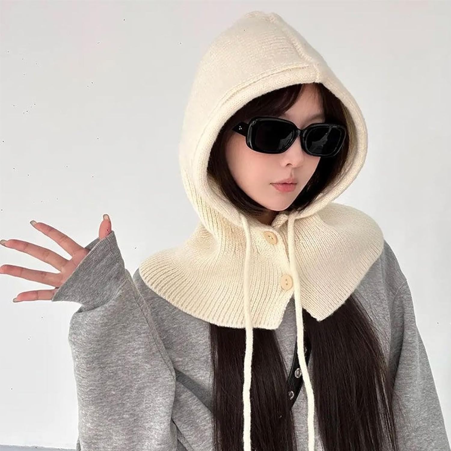 Cozy Thick Knit Beanie with Attached Scarf for Women Winter