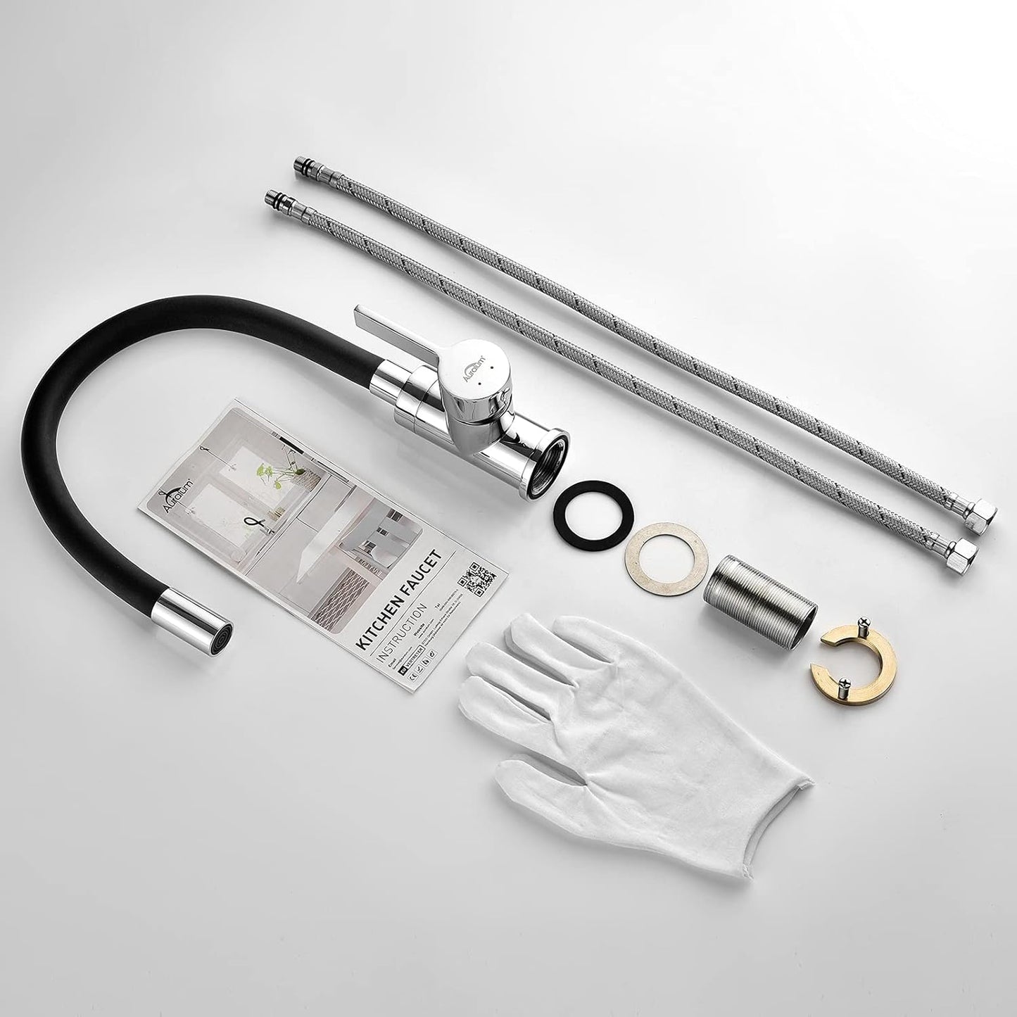 Auralum Black Flexible 360° Rotatable Kitchen Faucet with Aerator