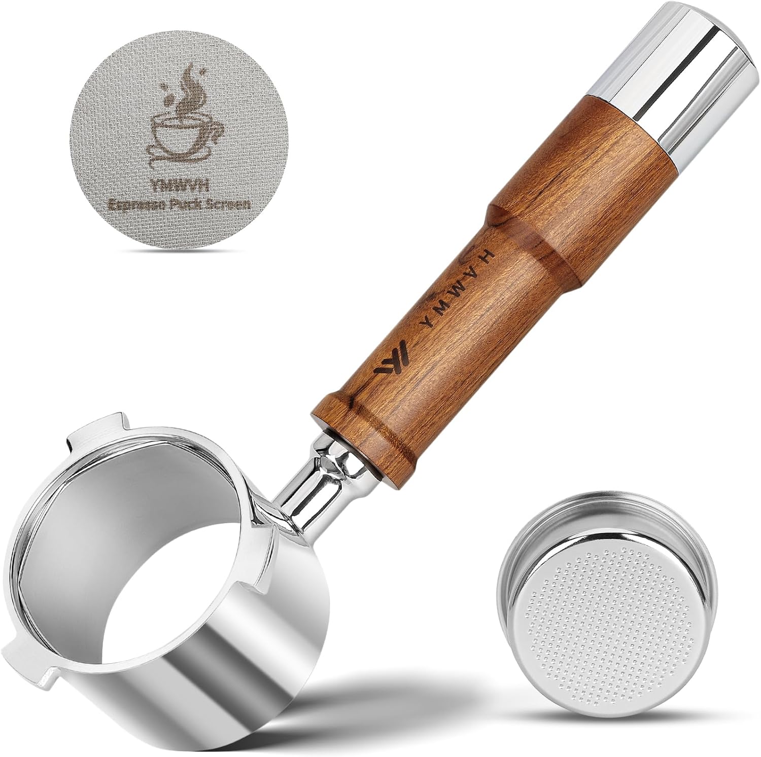 YMWVH 51mm Bottomless Portafilter with Walnut Handle for DeLonghi