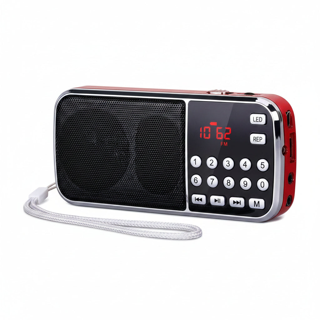 PRUNUS J189 Mini Bluetooth AM FM Radio Rechargeable Portable Dual Speaker LED Flashlight 127 g Black