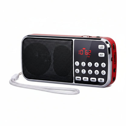 PRUNUS J189 Mini Bluetooth AM FM Radio Rechargeable Portable Dual Speaker LED Flashlight 127 g Black