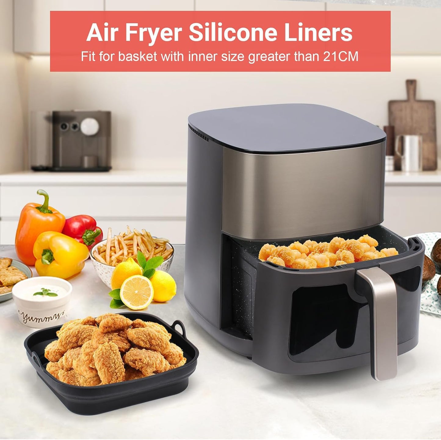 Alyvisun Silicone Air Fryer Liner Set 2-Piece 21 cm Reusable Foldable