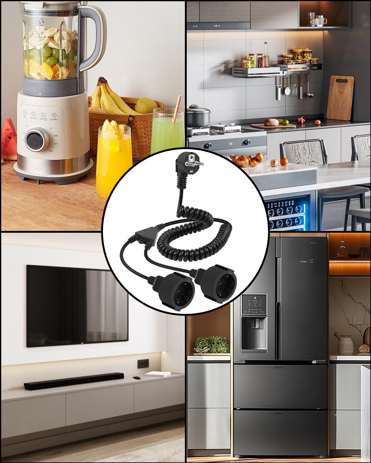 RIIEYOCA Spiral Extension Cable with 2 Schuko Sockets 1.2M