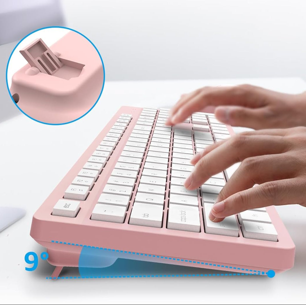 LeadsaiL Pink Wireless Keyboard Silent Mouse Combo with Foldable Stand