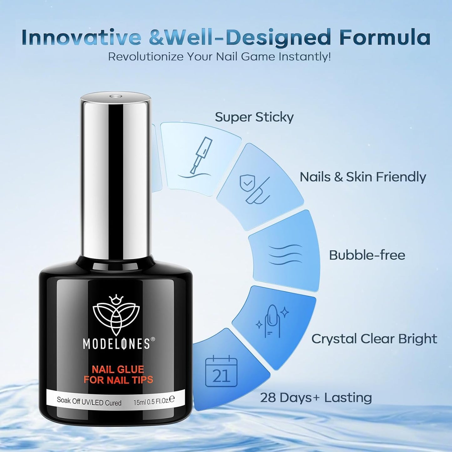 MODELONES 4-in-1 Multi-Functional Nail Glue Gel for Tips 15ml
