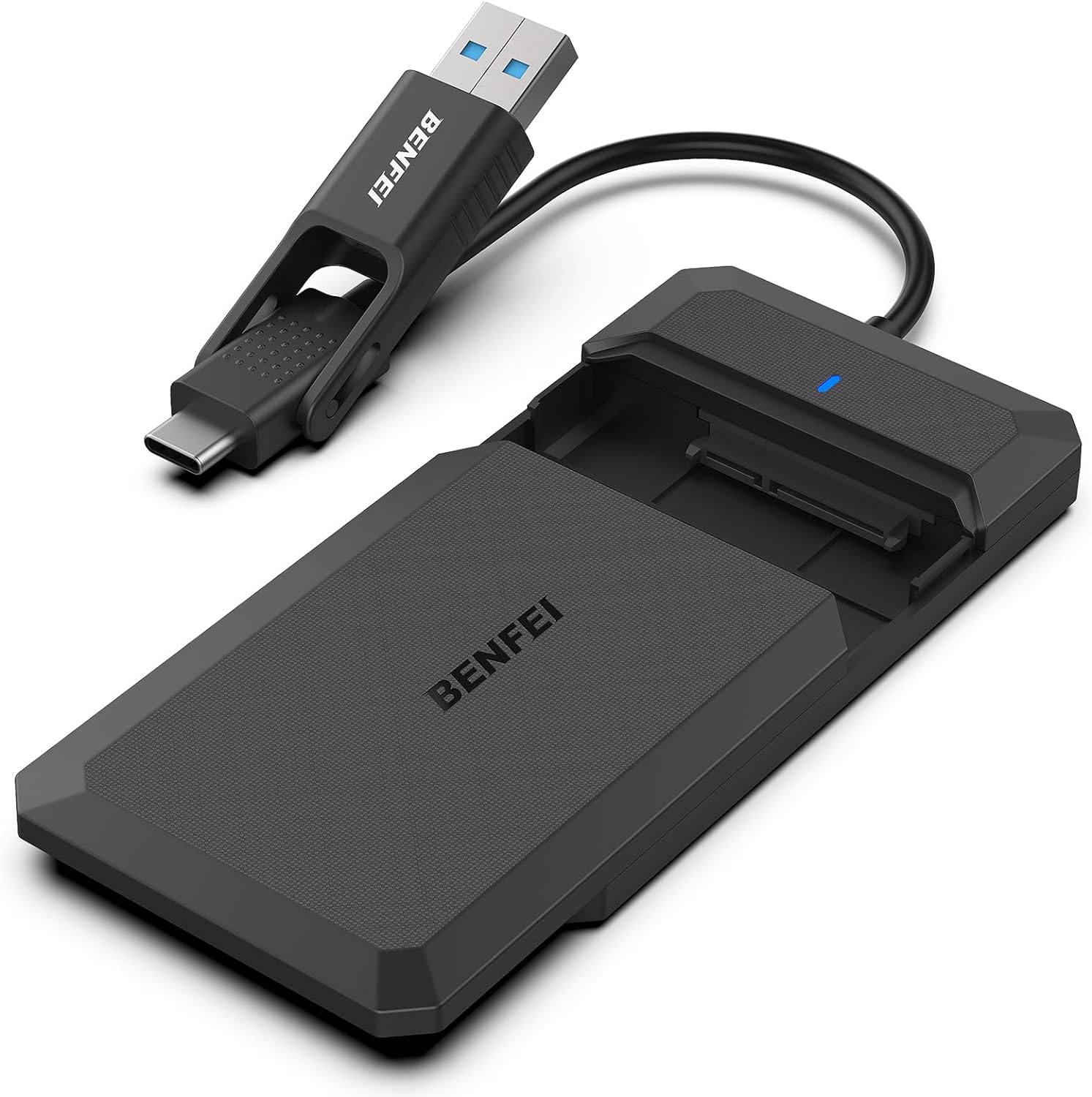 BENFEI 2.5 Inch SATA to USB Tool-Free External Hard Drive Enclosure USB-C USB-A Compatible with 2.5 Inch SSD UASP SATA III Black