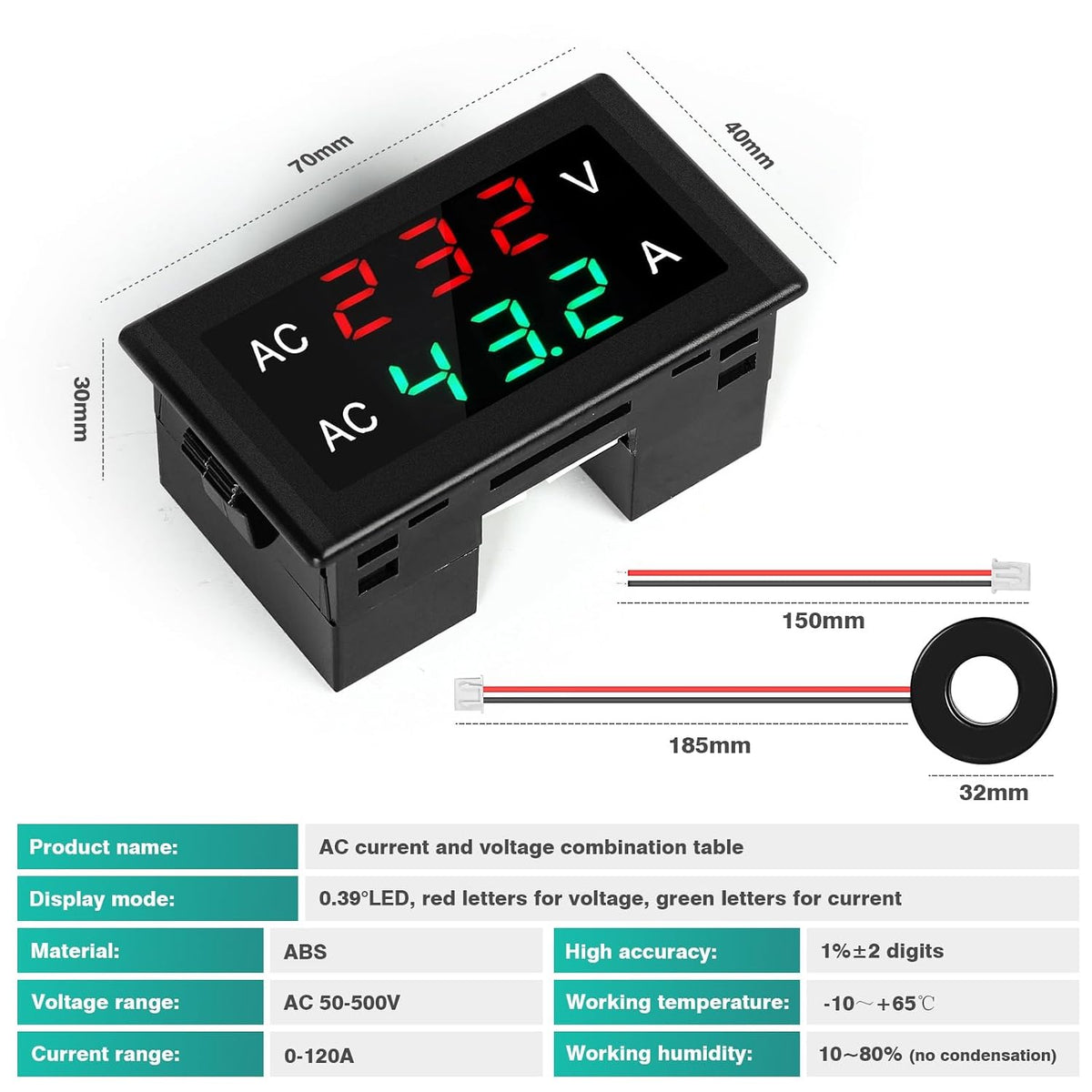 Jadeshay KBADBCNDD-GSLJH109914 Digital Voltmeter Ammeter AC50-500V 0-120A