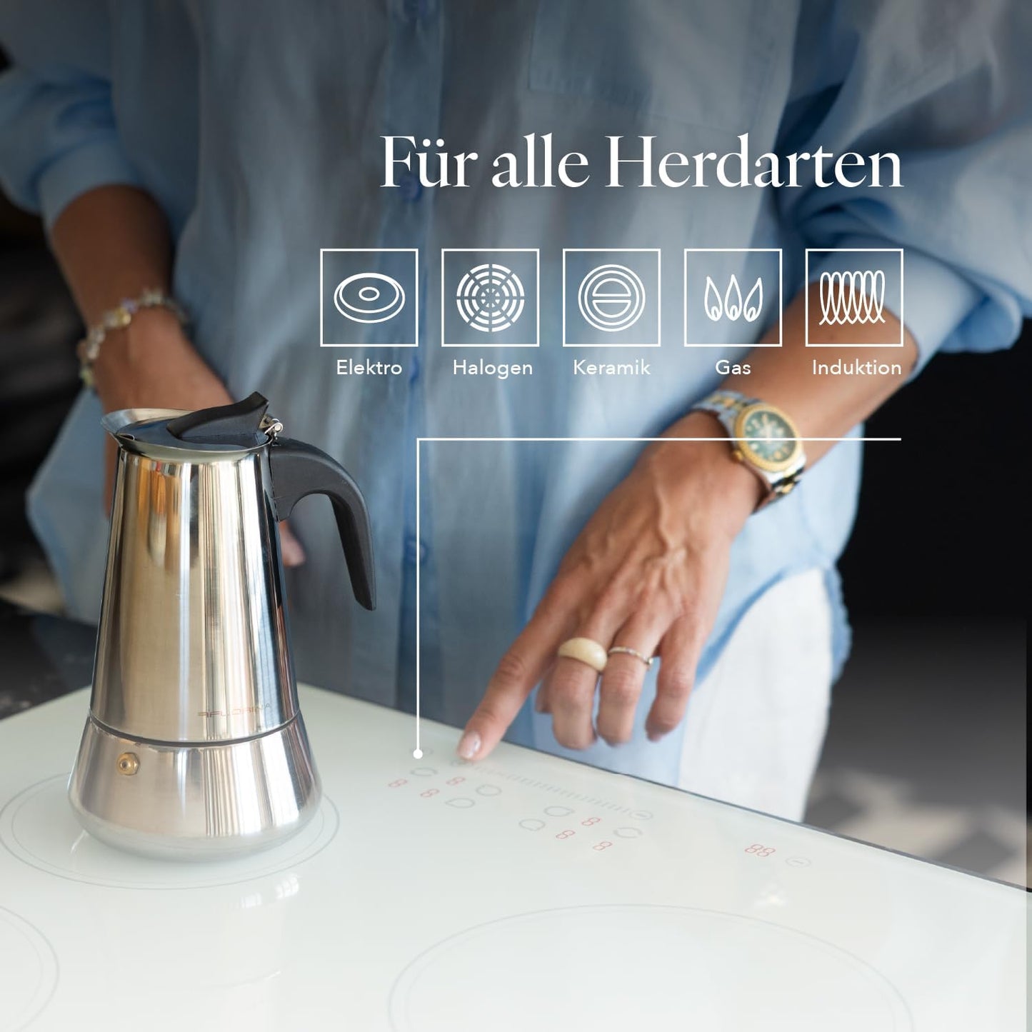 Florina 9‑Cup Stainless Steel Espresso Maker for Induction Hobs