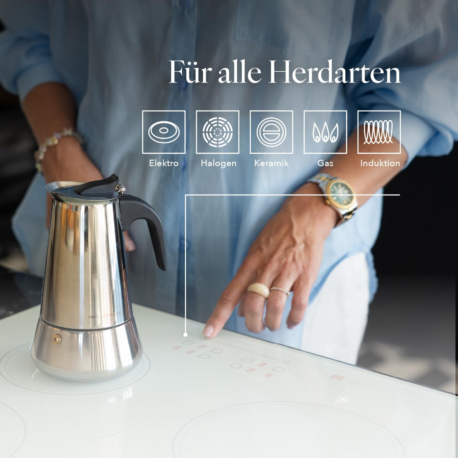 Florina 9‑Cup Stainless Steel Espresso Maker for Induction Hobs