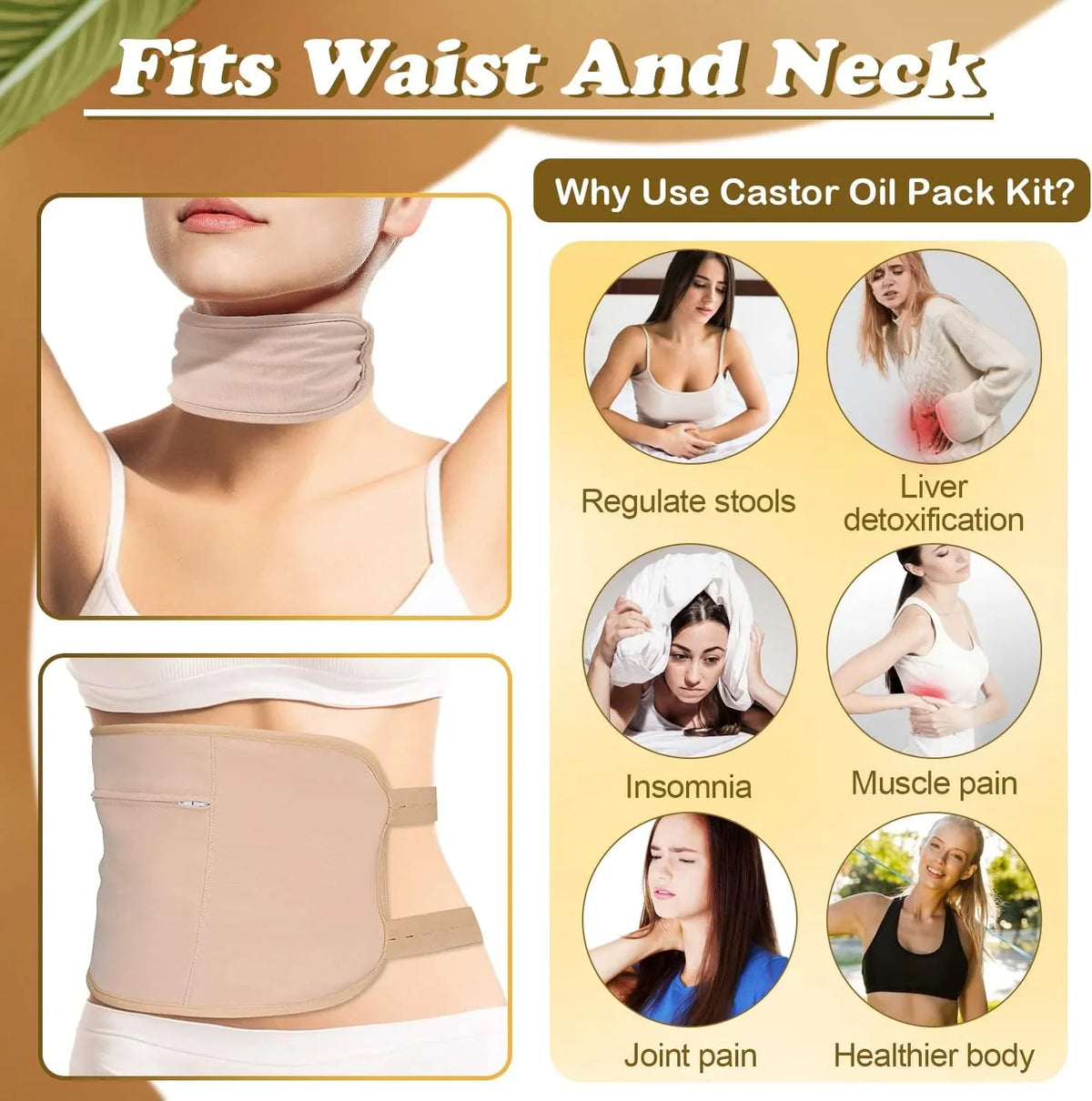 Organic Castor Oil Pack Kit: Reusable, Adjustable, Leak-Proof for Liver Detox - Gomix Brands Outlet