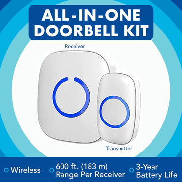 SadoTech Wireless Doorbell: 1 Button, 2 Chimes, Easy Install, Long Range, White