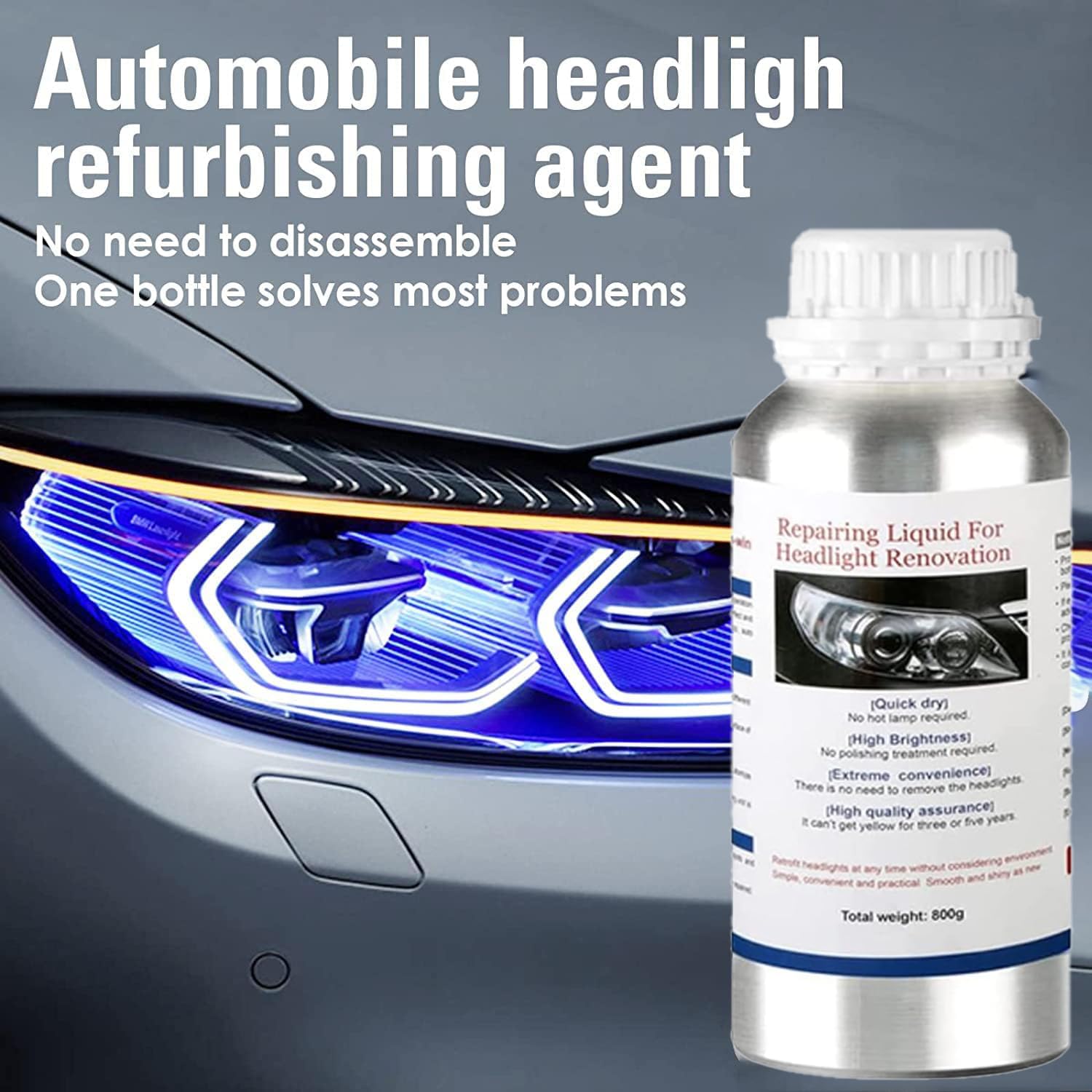 TONZACK 800g Headlight Scratch Repair Liquid – Clear Yellow‑Free Lights