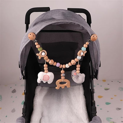 Ueiwffzo Wooden Pram Chain for Babies on trolley