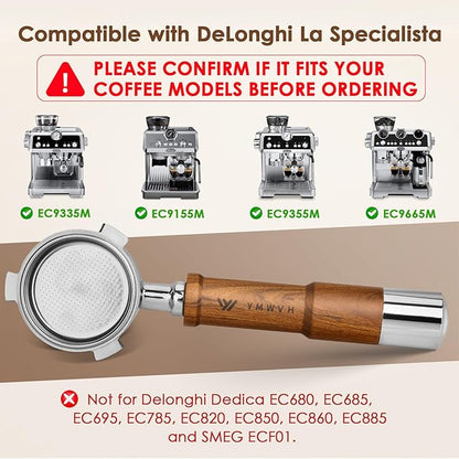 YMWVH 51mm Bottomless Portafilter with Walnut Handle for DeLonghi
