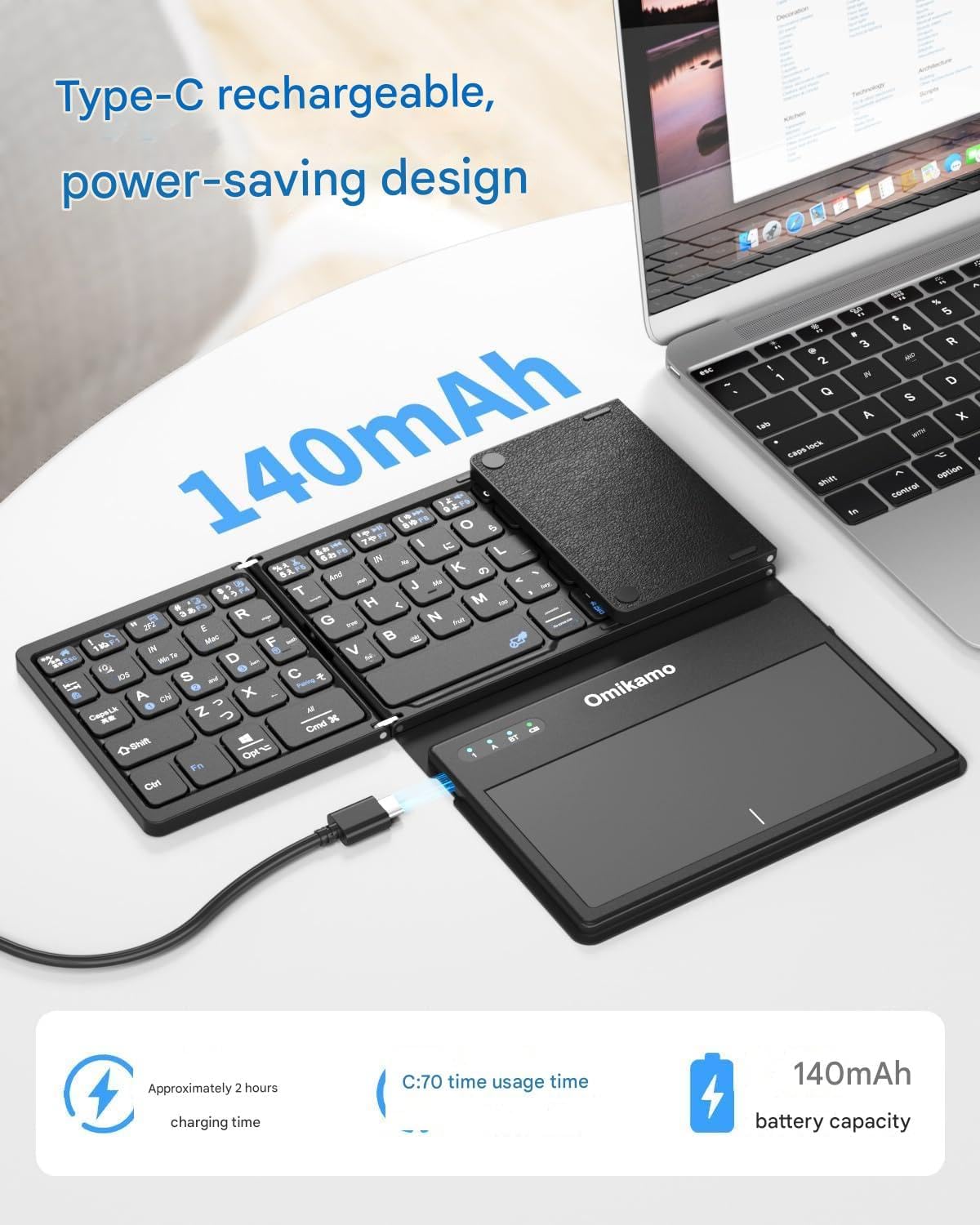 HOUMT Foldable Full-Size Bluetooth Keyboard with Touchpad & Numeric Keypad