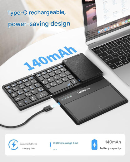 HOUMT Foldable Full-Size Bluetooth Keyboard with Touchpad & Numeric Keypad