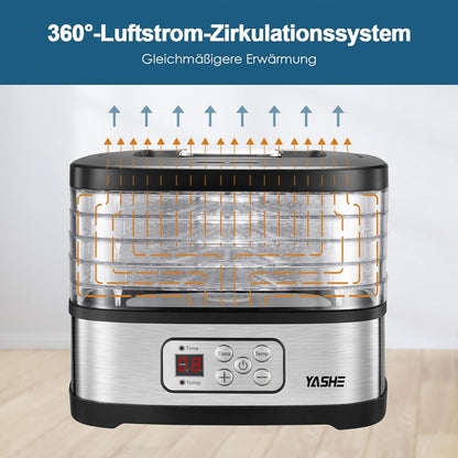 YASHE GGJ-261B 5‑Tray Food Dehydrator with LED Display, 35‑70°C Temperature Range, 72‑Hour Timer