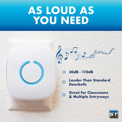 SadoTech Wireless Doorbell: 1 Button, 2 Chimes, Easy Install, Long Range, White