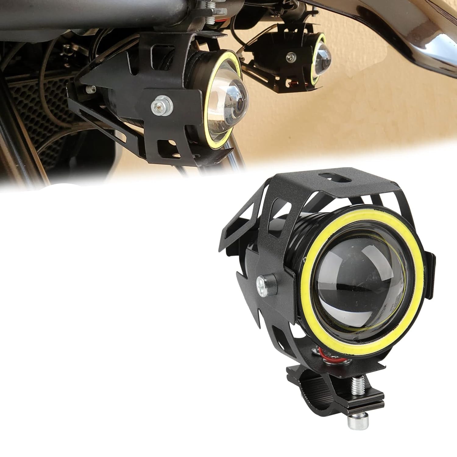 DREAMIZER U7 LED Motorcycle Headlights: White Angel Eye Halo Fog Lights, Dual Pack