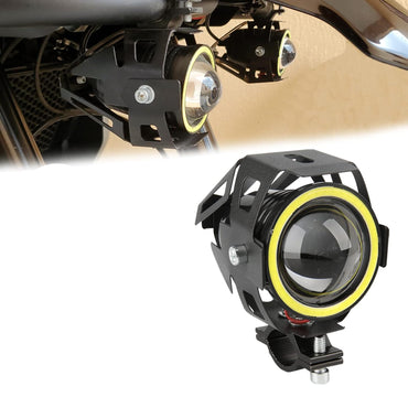 DREAMIZER U7 LED Motorcycle Headlights: White Angel Eye Halo Fog Lights, Dual Pack