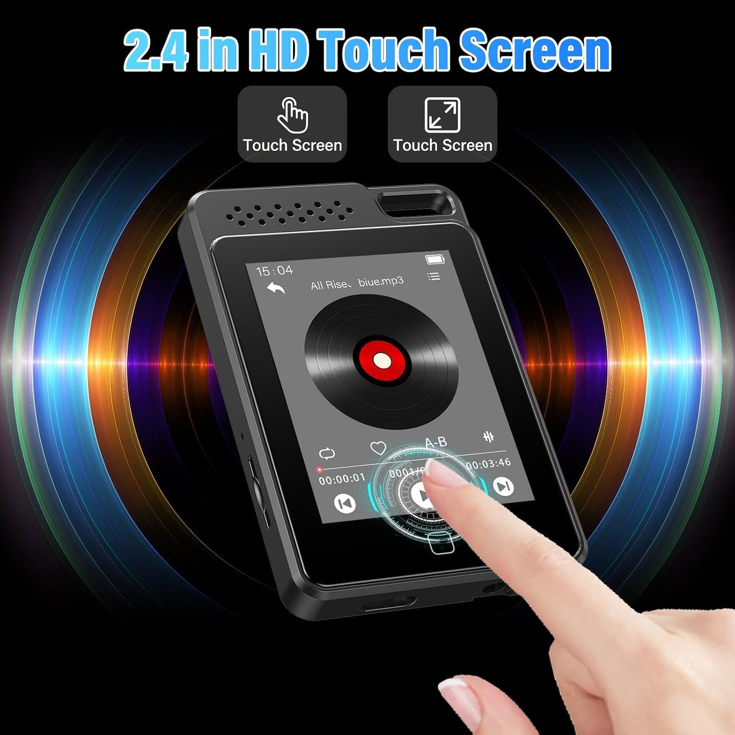 BOOTEEK 64GB MP3 Player Bluetooth 5.0 2.4 Inch Touchscreen with Speaker FM Radio Recorder Expandable Up to 128GB Black