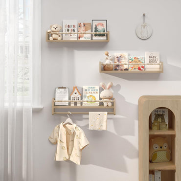 WOLTU 3‑Piece Solid Wood Children’s Floating Bookcase Set