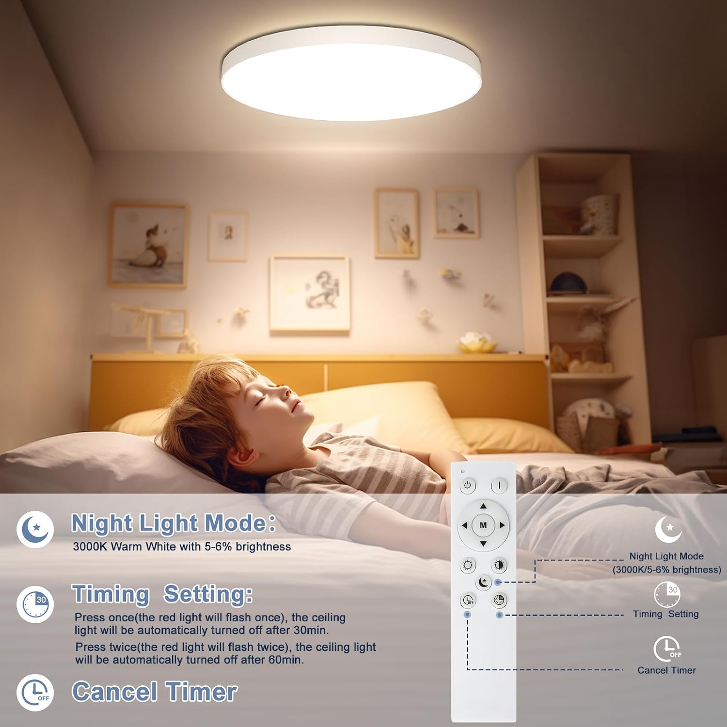 OUILA Dimmable LED Ceiling Light 24W with Remote Control 3000K-6500K IP44 Waterproof Ø28cm 2000LM Modern Ceiling Lamp for Bedroom Kitchen Living Room