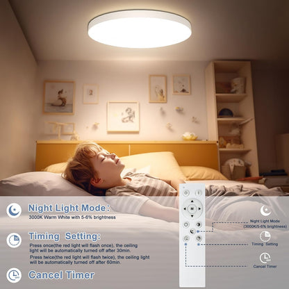 OUILA Dimmable LED Ceiling Light 24W with Remote Control 3000K-6500K IP44 Waterproof Ø28cm 2000LM Modern Ceiling Lamp for Bedroom Kitchen Living Room