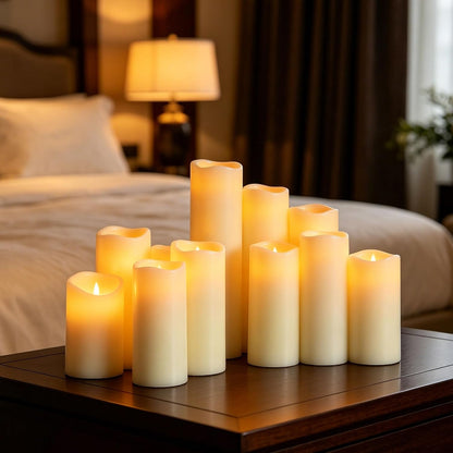 Da by 12-Pack Ivory Real Wax Flameless LED Taper Candles with Remote Control