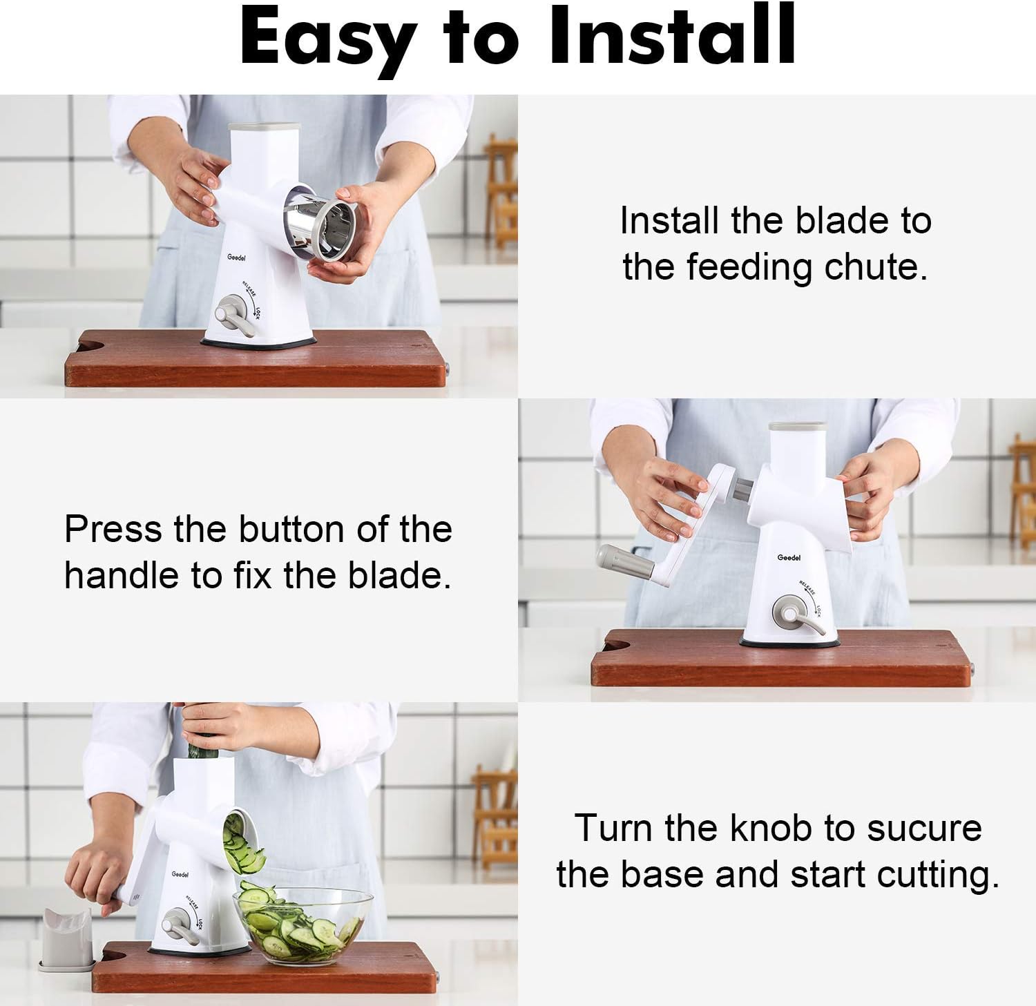 Rotary Cheese Grater with 3 Detachable Drum Blades, Dishwasher Safe