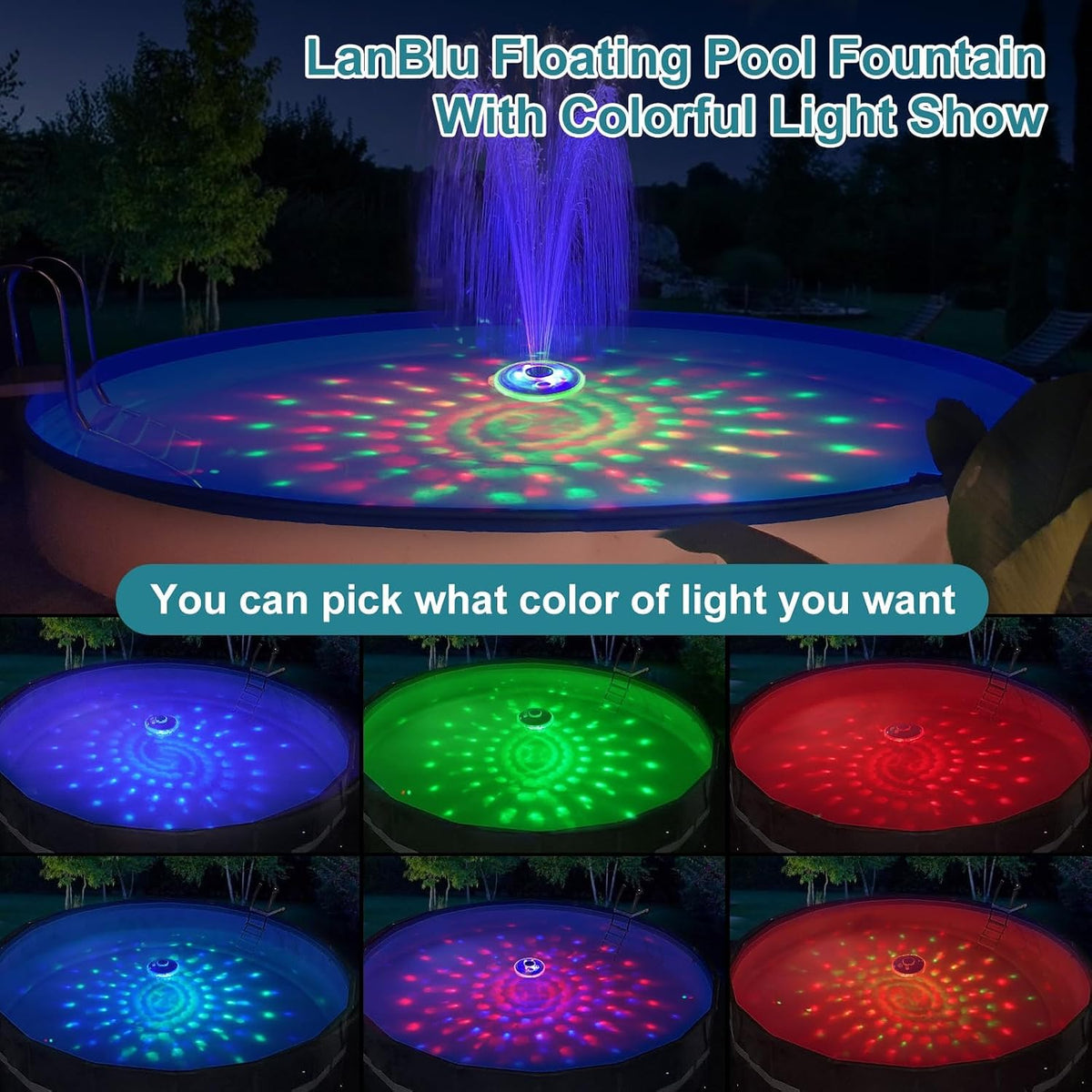 LanBlu CT507LH-EU Floating Pool Fountain with Underwater Lights