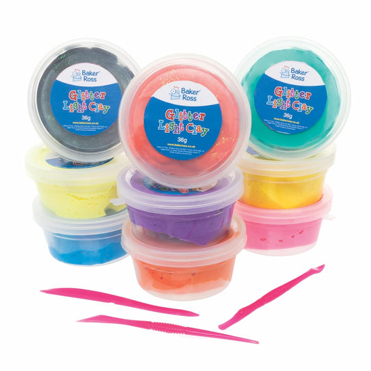 Baker Ross Glitter Clay Pack of 10 Vibrant Colors