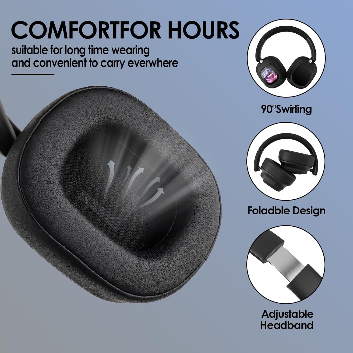 Siindoo JH-ANC930Plus Hybrid ANC Over-Ear Headphones with Touchscreen