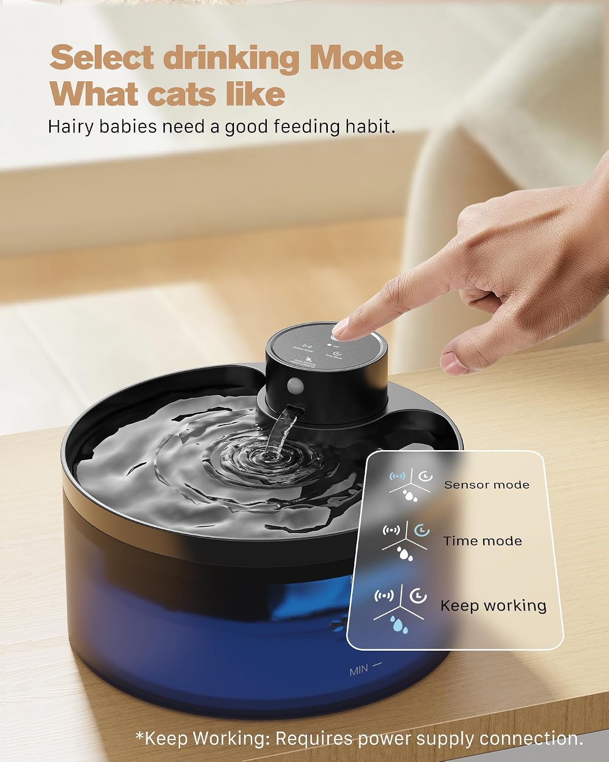 GIOTOHUN Wireless Cat Drinking Fountain 3.2L Black