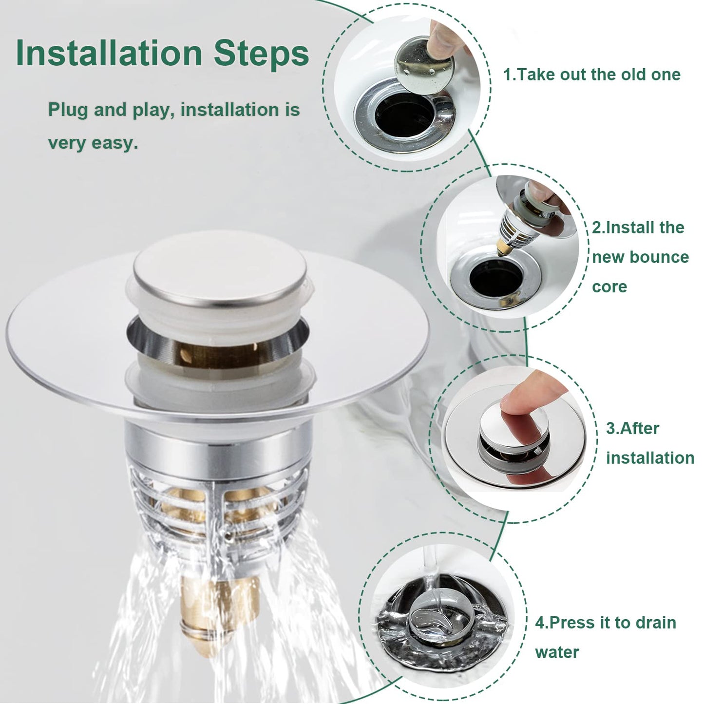 HIYOUNG Universal Pop-Up Sink Stopper – Anti-Clog Drain Filter for 1.06‑1.61" Holes