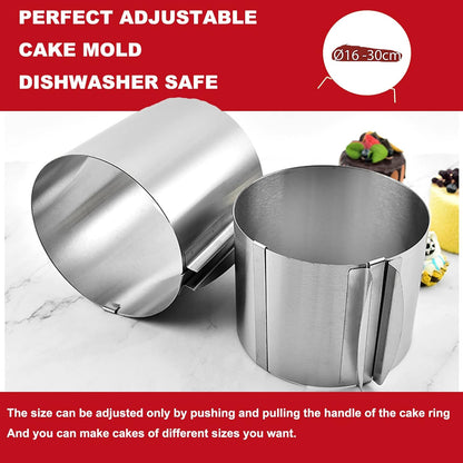 Iwinna Adjustable Extra-High Stainless Steel Cake Ring 15-30cm
