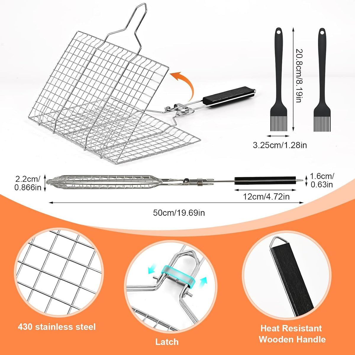 Ribber Folding Portable Fish Grilling Basket for Outdoor Grill