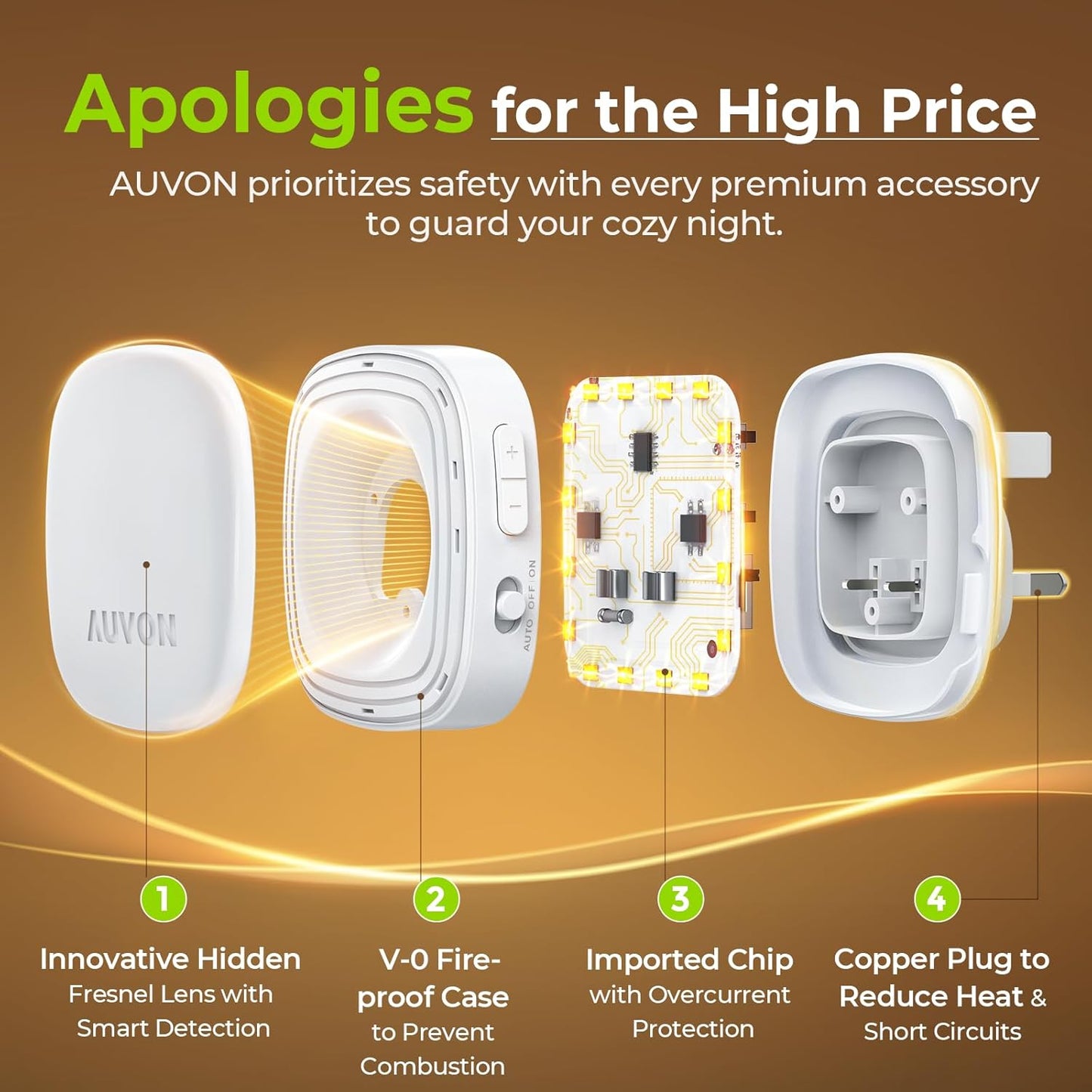 AUVON Adjustable Dimmable Night Light with Motion Sensor (2 Pack)
