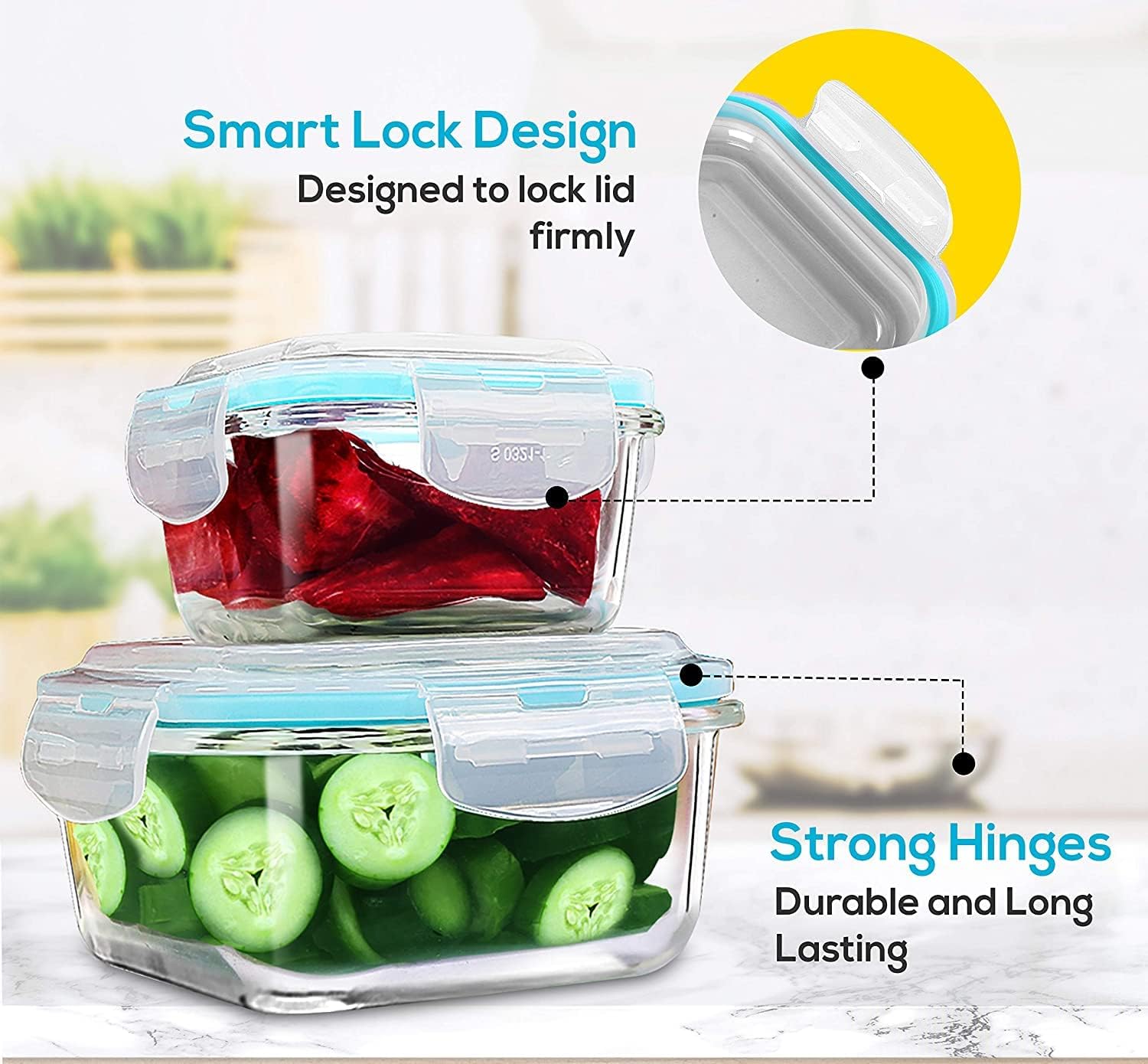KICHLY 18-Piece Borosilicate Glass Food Storage Set with Airtight Lids