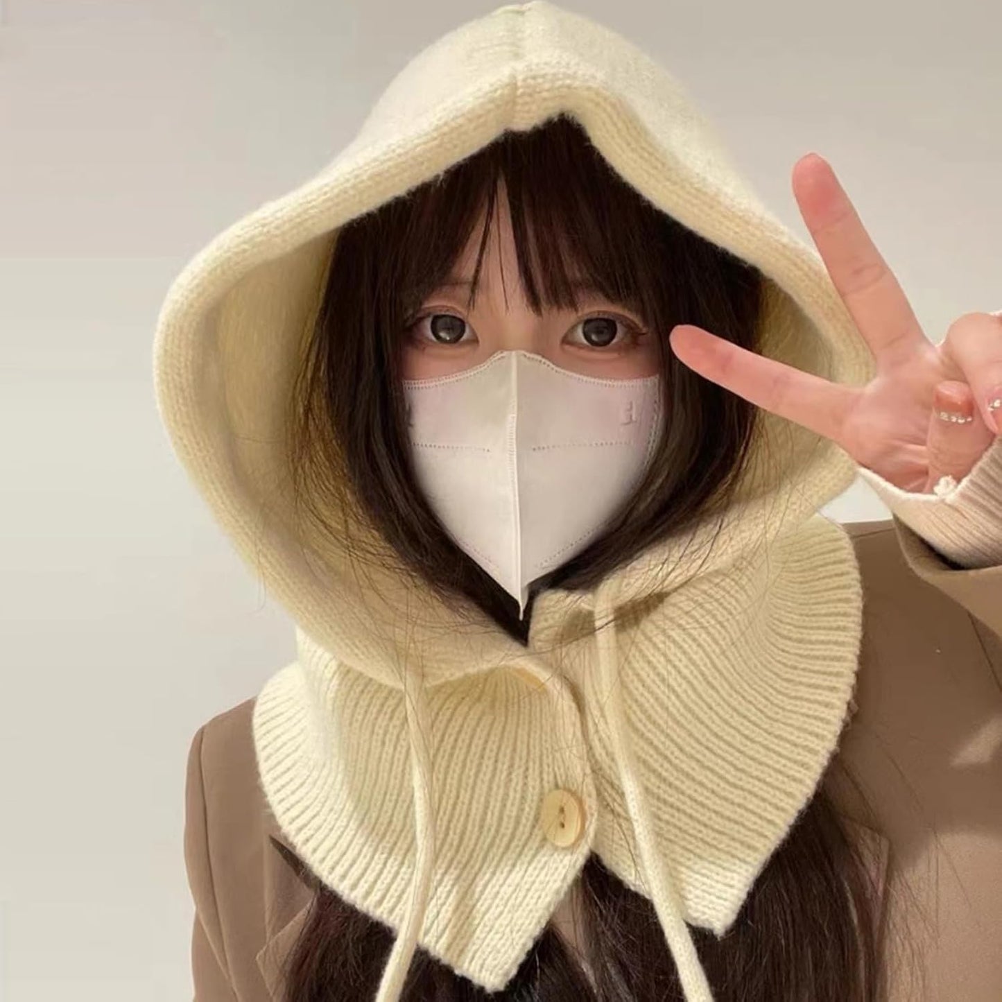 Cozy Thick Knit Beanie with Attached Scarf for Women Winter