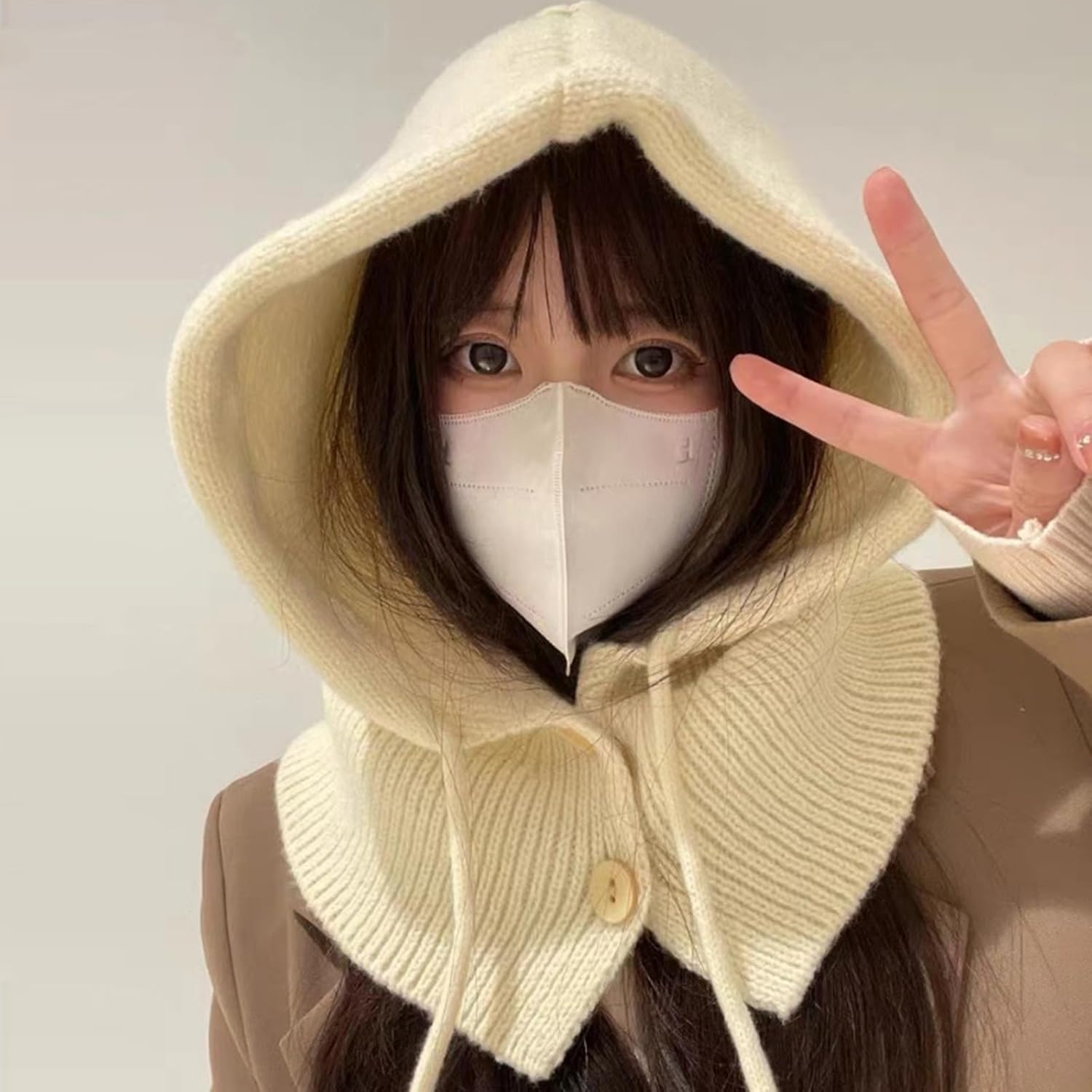 Cozy Thick Knit Beanie with Attached Scarf for Women Winter