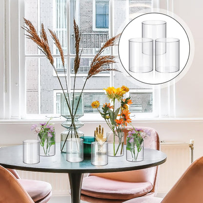 Vesici 20 Pcs Plastic Cylinder Vase Acrylic Cylinder Vase Bulk Small Clear Flower Container Hurricane Candle Holder Round Wide Container Centerpiece for Home Office Wedding Decorations (4 Inch)