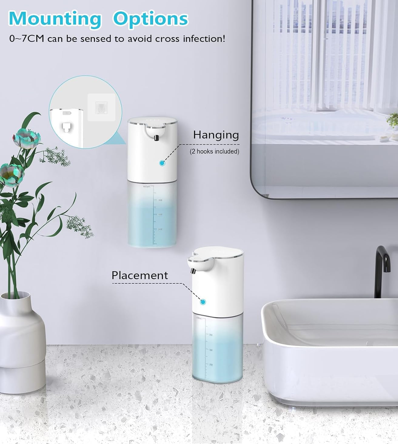 Gcstnn P9 Automatic Soap Dispenser Wall Mount 400ml USB-C Rechargeable IPX5 Waterproof White