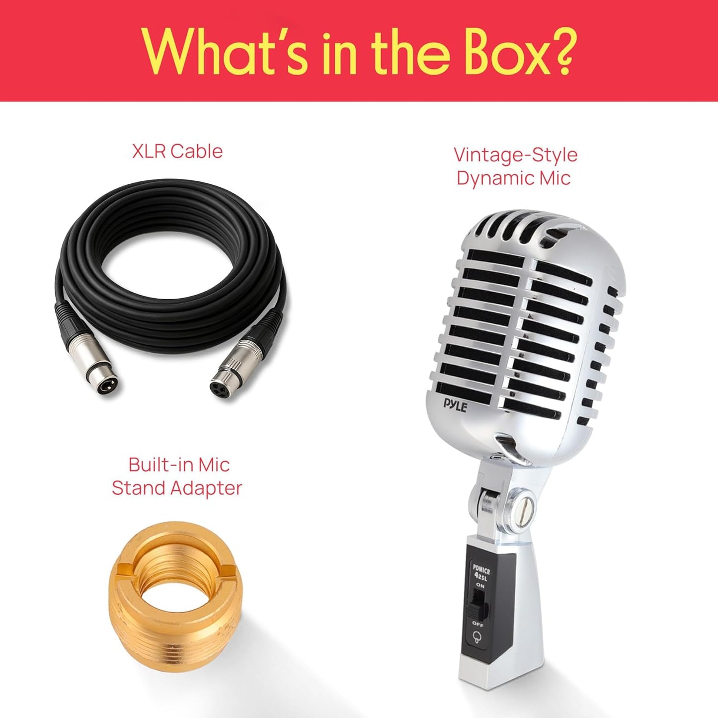 Pyle Classic Retro Dynamic Vocal Microphone - Vintage Silver Cardioid Mic with XLR Cable