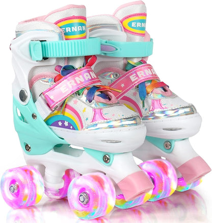 Adjustable Girls Roller Skates with Flashing Wheels for Toddlers Ages 4-5