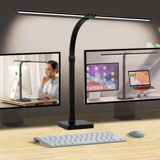 AKRRYR Double-Head LED Desk Lamp with USB & Wireless Charger