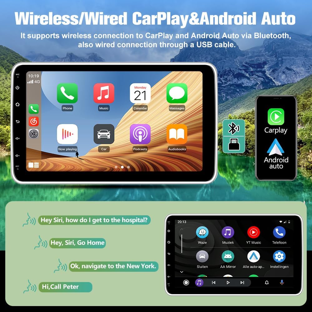 Pyniro 10-Inch Android 13 Single DIN Car Stereo with Bluetooth