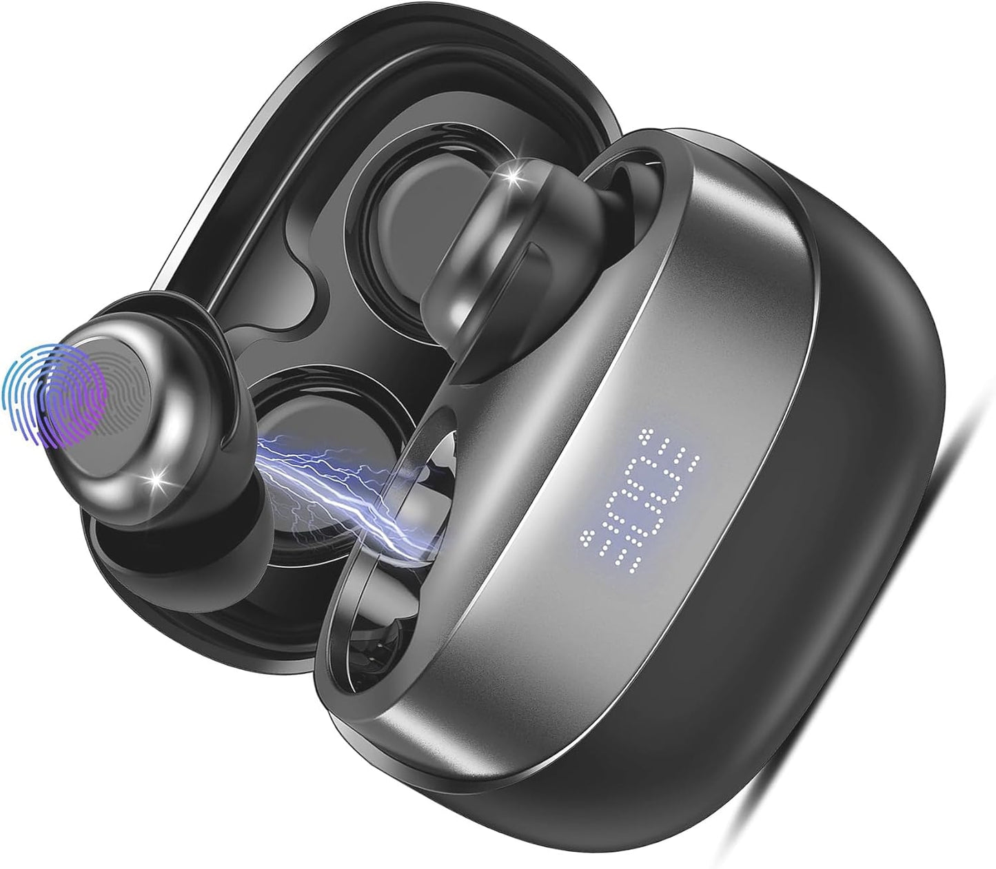 DUSONLAP SU8 Bluetooth 5.4 Wireless Earbuds 47H Playtime Noise Cancelling LED Display Touch Control IPX7 Waterproof USB-C Black