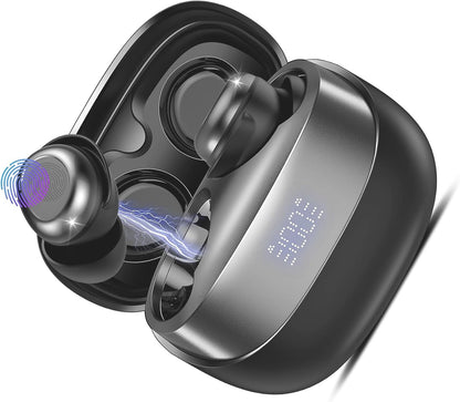 DUSONLAP SU8 Bluetooth 5.4 Wireless Earbuds 47H Playtime Noise Cancelling LED Display Touch Control IPX7 Waterproof USB-C Black